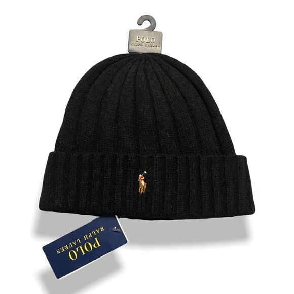 Polo Ralph Lauren Mens Signature Merino Wool Cuffed Beanie Black One Size (b) - Picture 4 of 9